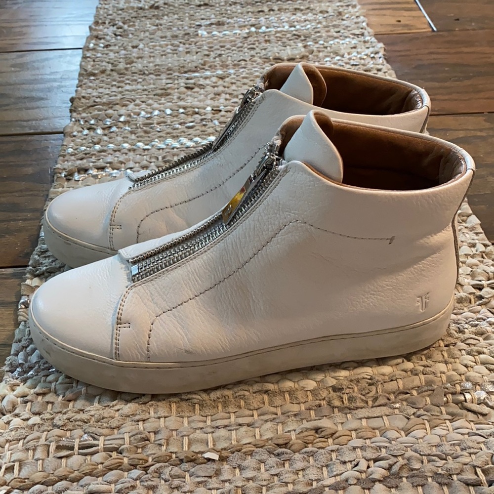 Frye Lena white zip sneaker boot leather